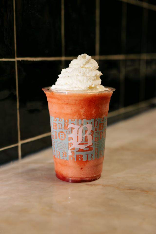 The strawberry smoothie at BREWED Terminal E near gate E18 in the DFW Airport.